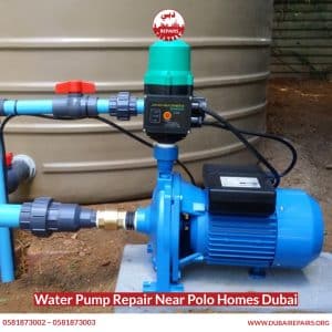 Water pump unit at a Polo Homes villa being inspected by a Dubai Repairs technician