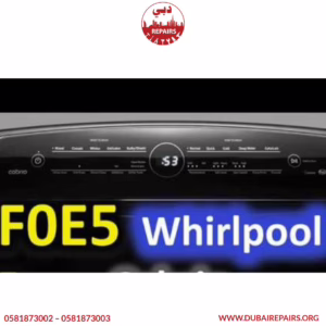 Whirlpool washing machine showing F0 E5 error code on display panel