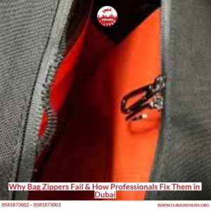 Technician replacing a zipper slider on a bag in Dubai