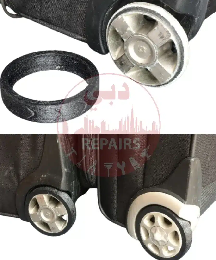 Bag wheel rubber replacement before and after repair Dubai