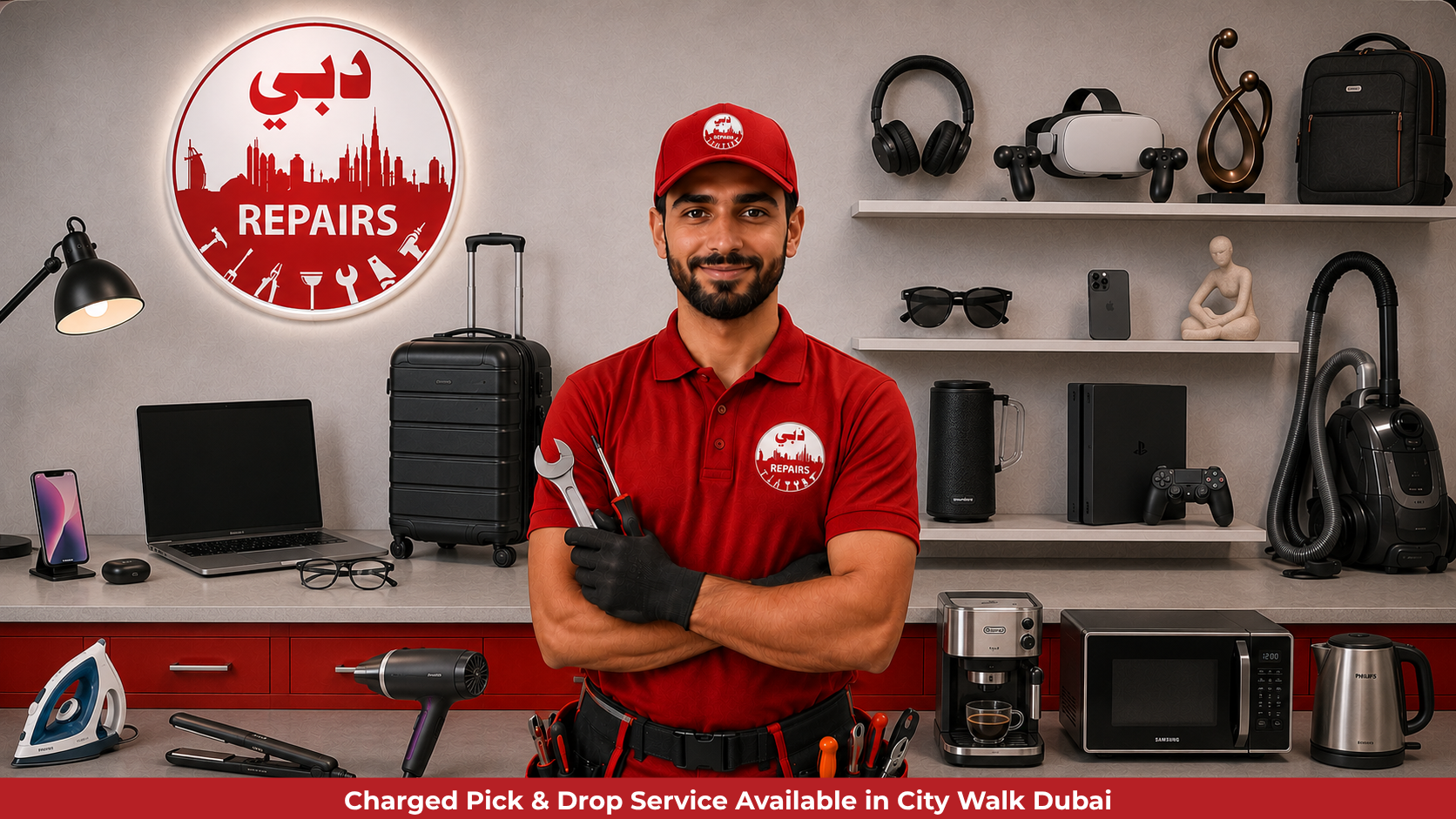 Specialized diagnostics workbench handling electronics and personal goods